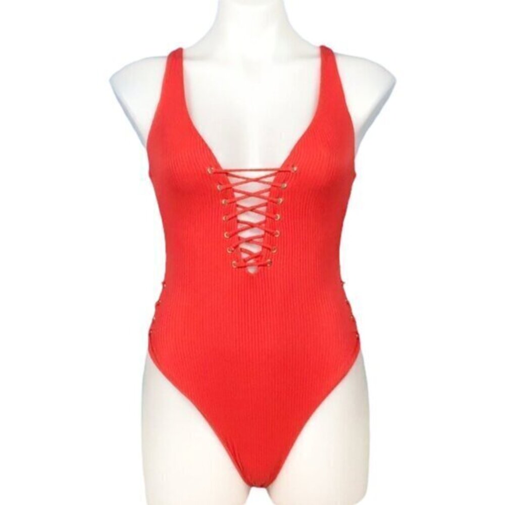 TiniBikini Tangerine Orange One Piece Lace-Up Swimsuit